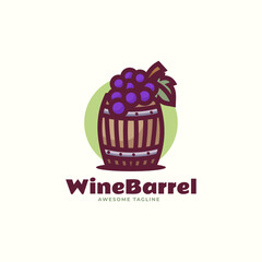 Vector Logo Illustration Wine Barrel Simple Mascot Style.