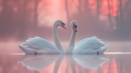Two swans forming a heart shape with their necks in the water