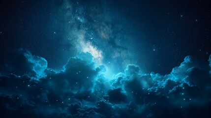 Obraz na płótnie Canvas Black dark turquoise blue white night sky. Cloud star constellation galaxy nebula universe space dream fly sleep. Light moon glow twinkle. Fantasy, fantastic, epic. Wallpaper concept