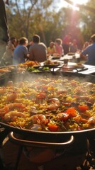 Paella field cooking large group gathering
