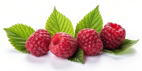 Raspberry with Leaf Isolated on White Background