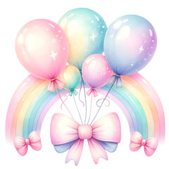 Whimsical Rainbow Unicorn Clipart Collection, A colorful collection of illustrated rainbow unicorns in various poses with party accessories, perfect for birthday themes and children's decor, 
