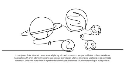 One continuous line of solar System Visualisation.Vector illustration of minimalist style on a white background