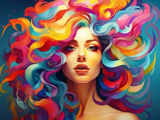 Abstract modern art collage of woman portrait made of colorful paper. Paper cut woman profile. Beauty, fine art, fashion concept. Generative AI.