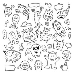 doodle monster cartoon outline hand drawing illustration © Abdie
