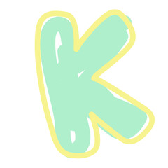 Hand drawn K alphabet letter for brand logo, icon, decoration, pastel font, typography, text, calligraphy, initials, print, card, A to Z clip art, sticker, tattoo, merchandise, ads, education book