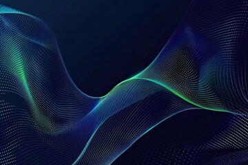 Abstract dark blue mesh gradient with glowing green curve lines pattern textured background