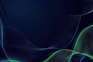 Abstract dark blue mesh gradient with glowing green curve lines pattern textured background
