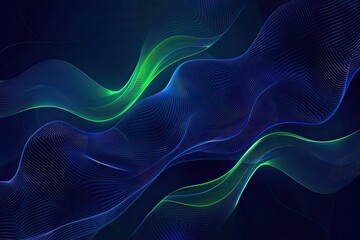 Abstract dark blue mesh gradient with glowing green curve lines pattern textured background - obrazy, fototapety, plakaty