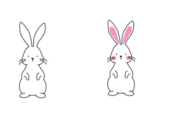 Print Set of different black rabbit silhouettes isolated for design use. Silhouettes of New Year's bunnies as decorative elements. 