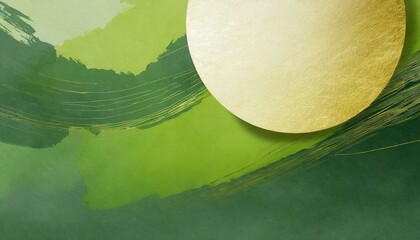 緑を基調とした美しい和風イメージの丸型フレーム - obrazy, fototapety, plakaty