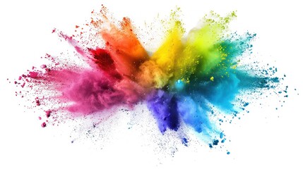 Multicolored powder explosion on white background. Paint Abstract design colorful powder clouds...