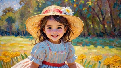 Summer Bloom: Joyful Girl in a Straw Hat