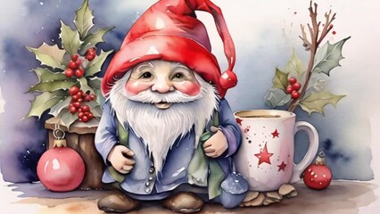 Christmas gnome mug watercolor, motion - Powered by Adobe