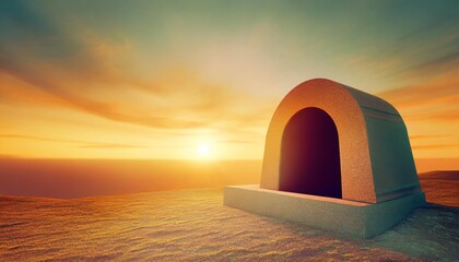 empty tomb at sunrise easter concept created with technology - obrazy, fototapety, plakaty