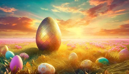 Tuinposter unusual colorful easter 3d illustration © Kristopher
