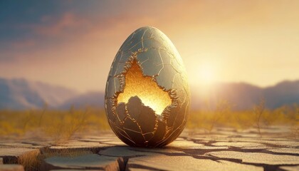 mystic easter egg with cracks 3d illustration - obrazy, fototapety, plakaty