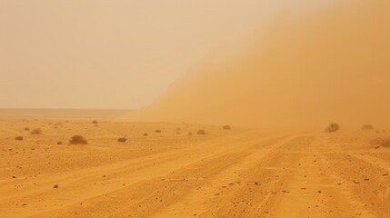 Fototapeta premium Sandstorms sweep across the horizon eroding away any signs of life and vegetation.