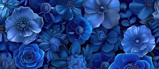 Seamless of abstract blue flowers for greeting cards and interior design.