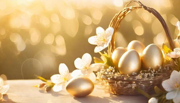 happy easter celebratory easter background banner easter background with spring flowers and eggs celebrating easter holidays