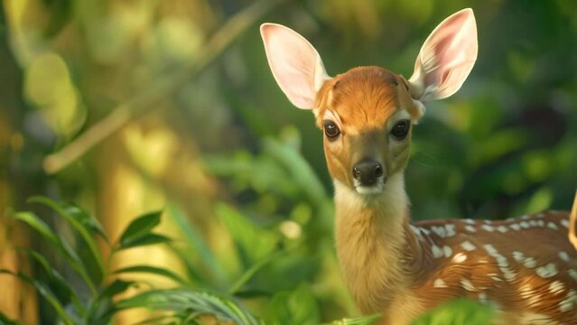 Baby deer at forest. 4k video animation