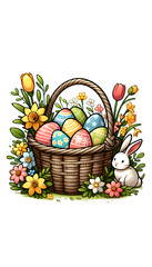 easter basket with eggs and flowers,generative AI