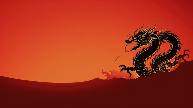 Chinese New Year Dragon Dance, A Chinese dragon dance silhouette 
