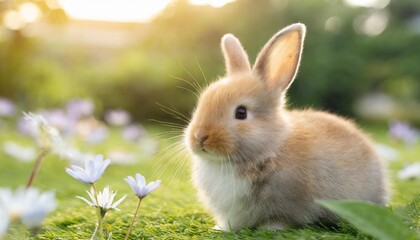 healthy lovely bunny easter fluffy brown rabbits adorable baby rabbit on green garden nature background the easter brown hares close up of a rabbit symbol of easter festival animal