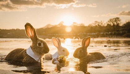 easter bunnies swimming and hunting easter eggs travel vacationd