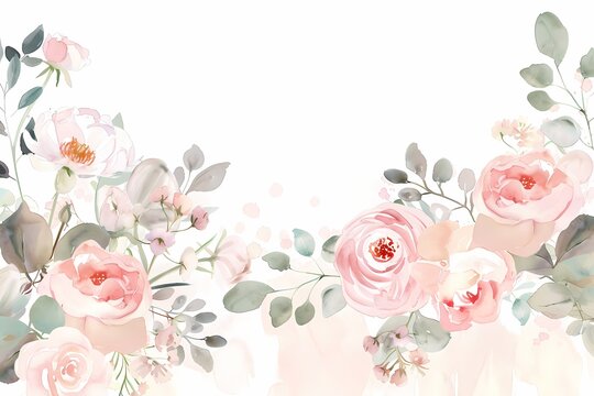 Vintage pink  botanical pattern  frame or border on white background, illustration for background, wallpaper, invitation and greeting card