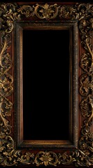 Regal rectangle frame in deep mahogany with gold filigree, evoking aristocratic elegance and style