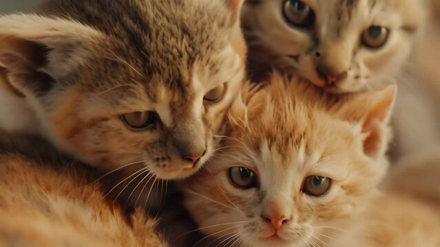 close up three cat. 4k video animation