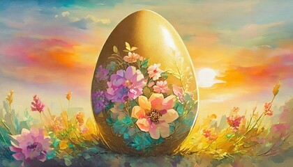 Obraz na płótnie Canvas painting of a easter egg with multiple colorful flowers