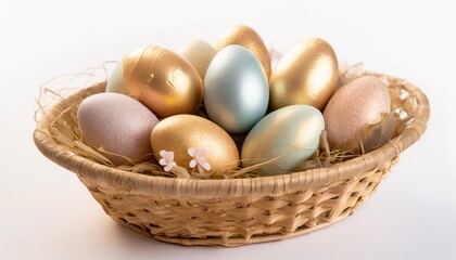 Obraz na płótnie Canvas colorful easter eggs in basket isolated on white background