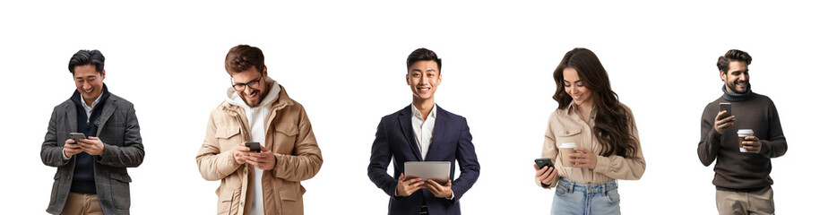 Set of successful asian, millennial businessman, Middle, smile, wearing dark purple on transparency background PNG
 - Powered by Adobe
