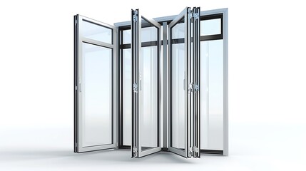  Elegant aluminum window, multiple doors folded open on a white background