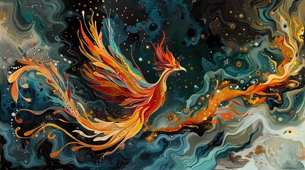 Traditional art nouveau style phoenix illustration poster background