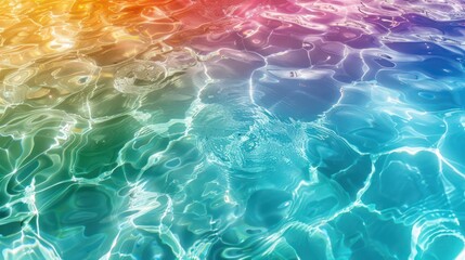 Background texture of swimming pool water in rainbow colors, creating a bright and airy atmosphere