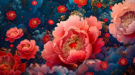 Digital chinese art style traditional abstract graphics poster web page PPT background with generative