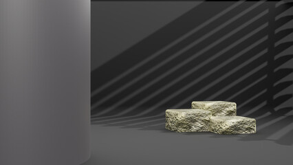 White podium for premium products display, white marble pedestal nature advertising cosmetic concept and shadow on black background. 3d rendering