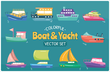 Colorful Boat and Yacht Vector Set