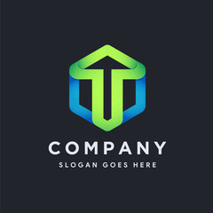 Modern geometric growth up arrow logo icon vector template on black background