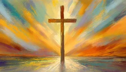 Foto op Canvas colorful painting art of an abstract background with cross christian illustration © Jayla