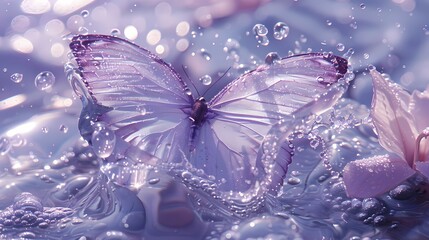 Fototapeta premium Digital purple silver butterflies and water metallic print fantasy scene abstract graphic poster web page PPT background