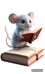 mouse sitting top of big book isolated on transparent background