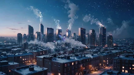 Crédence de cuisine en verre imprimé Etats Unis city skyline at night and pollution