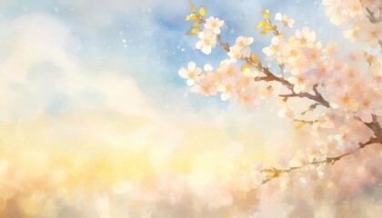 Obraz na płótnie Canvas spring background with the image of blue sky and cherry blossoms watercolor illustration material