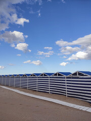 Beach tents in a tourist resort in Pinamar, Buenos Aires, Argentina.