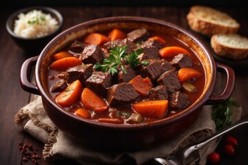 beef cooked in red sauce in kitchen pan