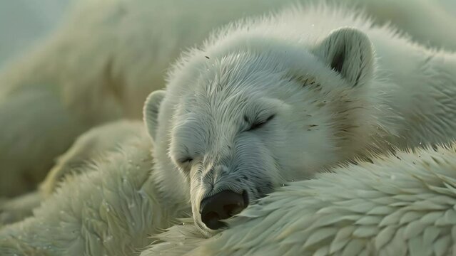 Close up of polar bear sleeping. 4k video animation